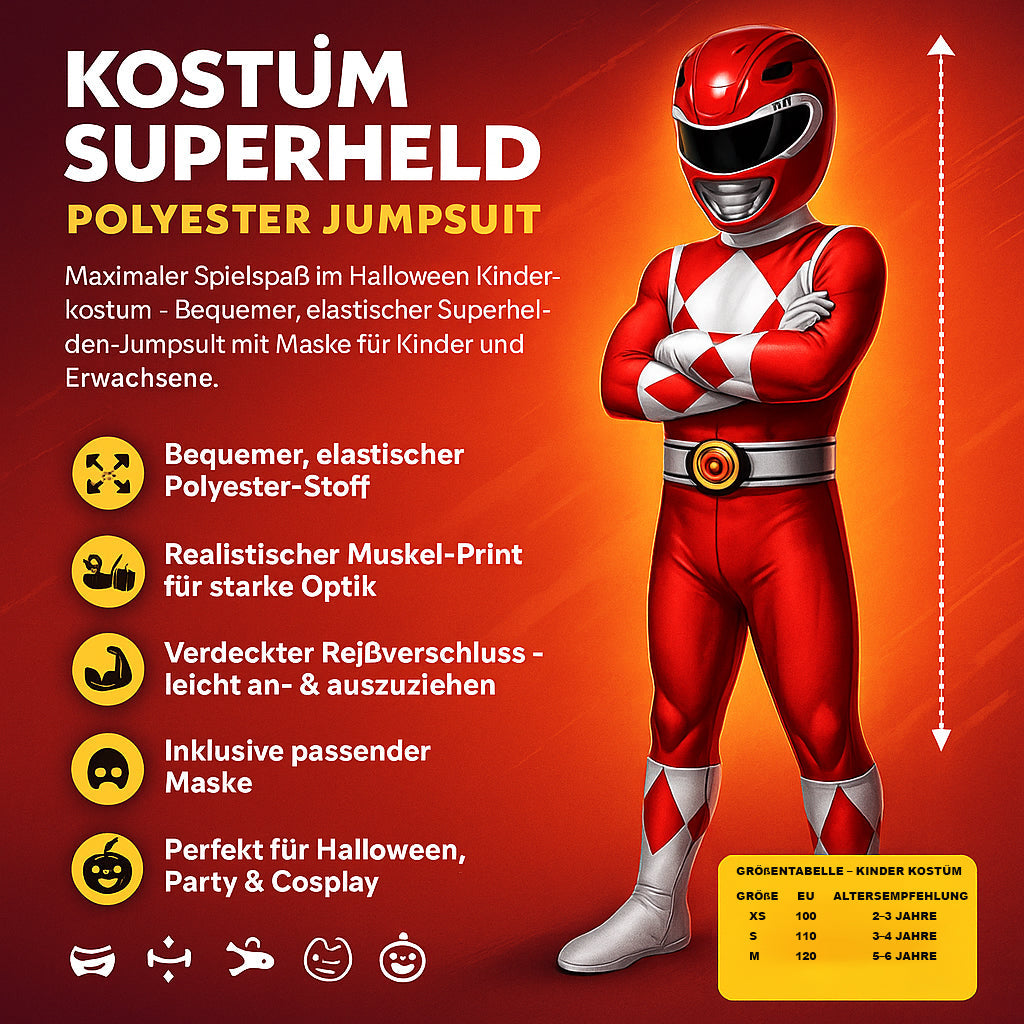Perfektes Kinderkostüm für Superhelden-Mottopartys, Karneval & Kindergeburtstage, inkl. Maske.