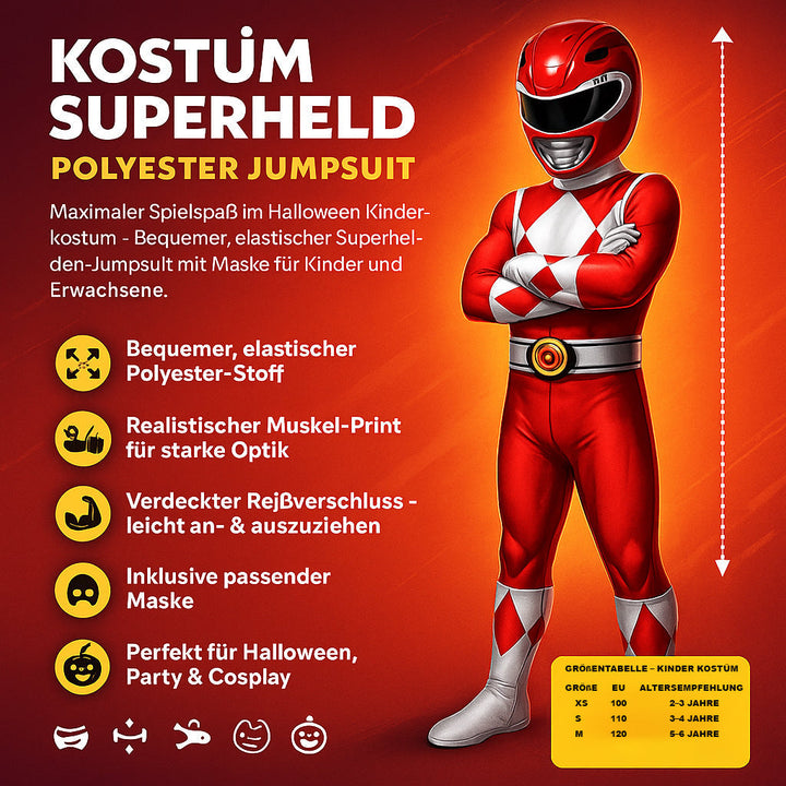 Perfektes Kinderkostüm für Superhelden-Mottopartys, Karneval & Kindergeburtstage, inkl. Maske.
