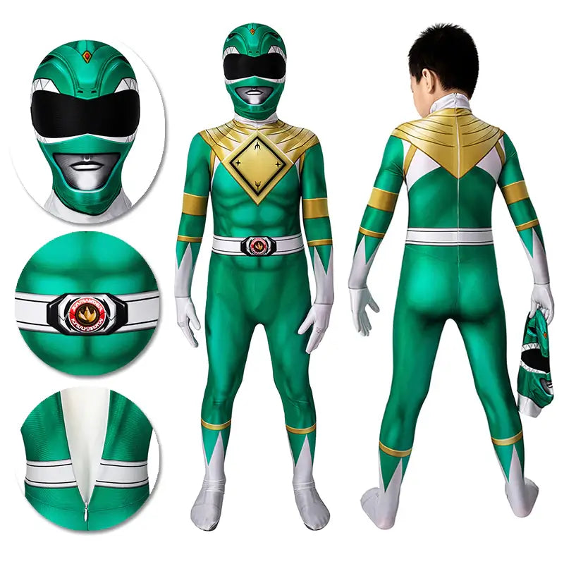 Detailliertes Superhelden Jumpsuit Kostüm für Kinder mit farbiger Maske, ideal für Verkleidung & Party.