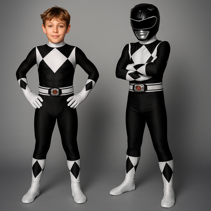 Hochwertiger Stoff des Superhelden Jumpsuit Kinderkostüms mit Maske, ideal für bequeme Verkleidungen.