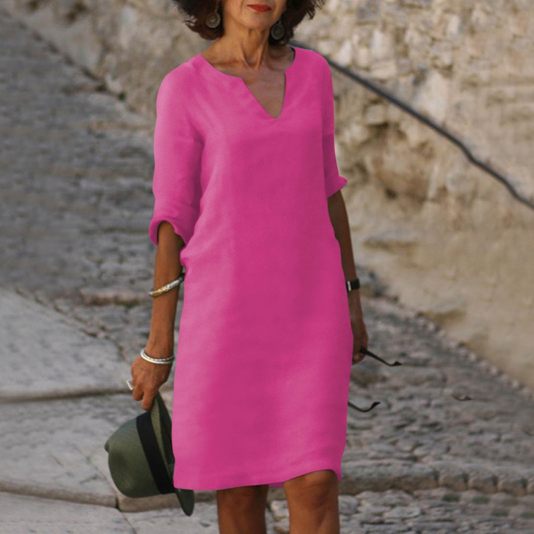 Herbstkleid Luna für Damen. Ein elegantes, langes Freizeitkleid, das Komfort und Stil vereint.