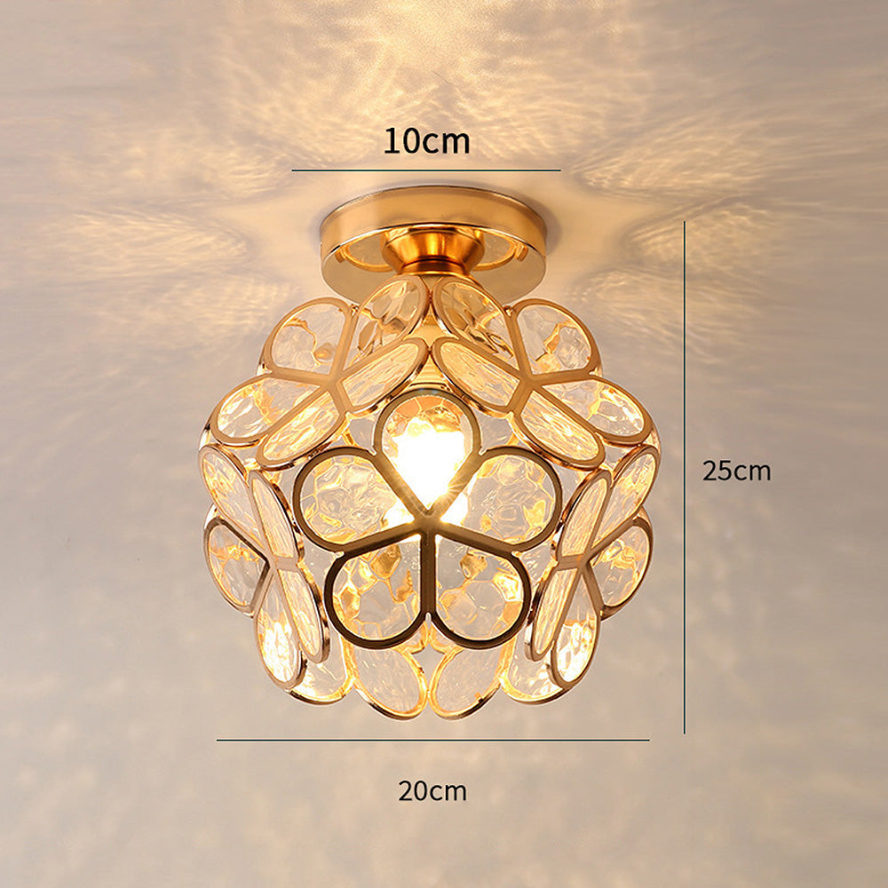 Runde Glas Deckenlampe mit Blumenmuster. Praktische & dekorative Flurbeleuchtung, E27/E26 Fassung.