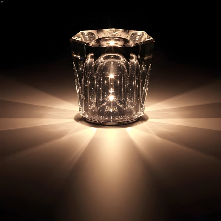 Wiederaufladbare Designer-Tischlampe, Kristalloptik, für exklusives Ambiente & modernes Wohnzimmer.