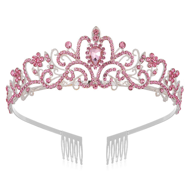 Glamouröse Brautkrone in Gold mit farbigen Strasssteinen, exklusiver Hochzeitsschmuck.