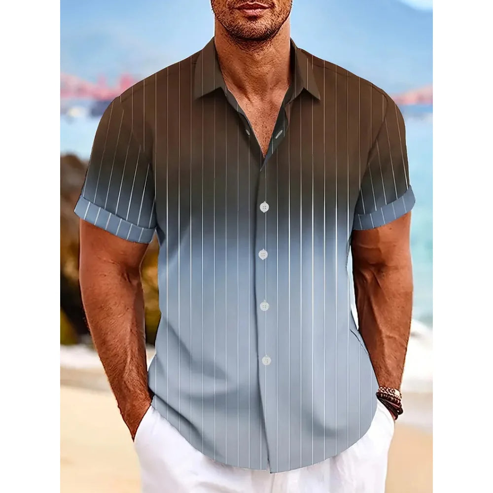 Modernes Herren-Oberteil mit elegantem Farbverlauf, perfekt als lässiges Kurzarmhemd für Frühling und Sommer.