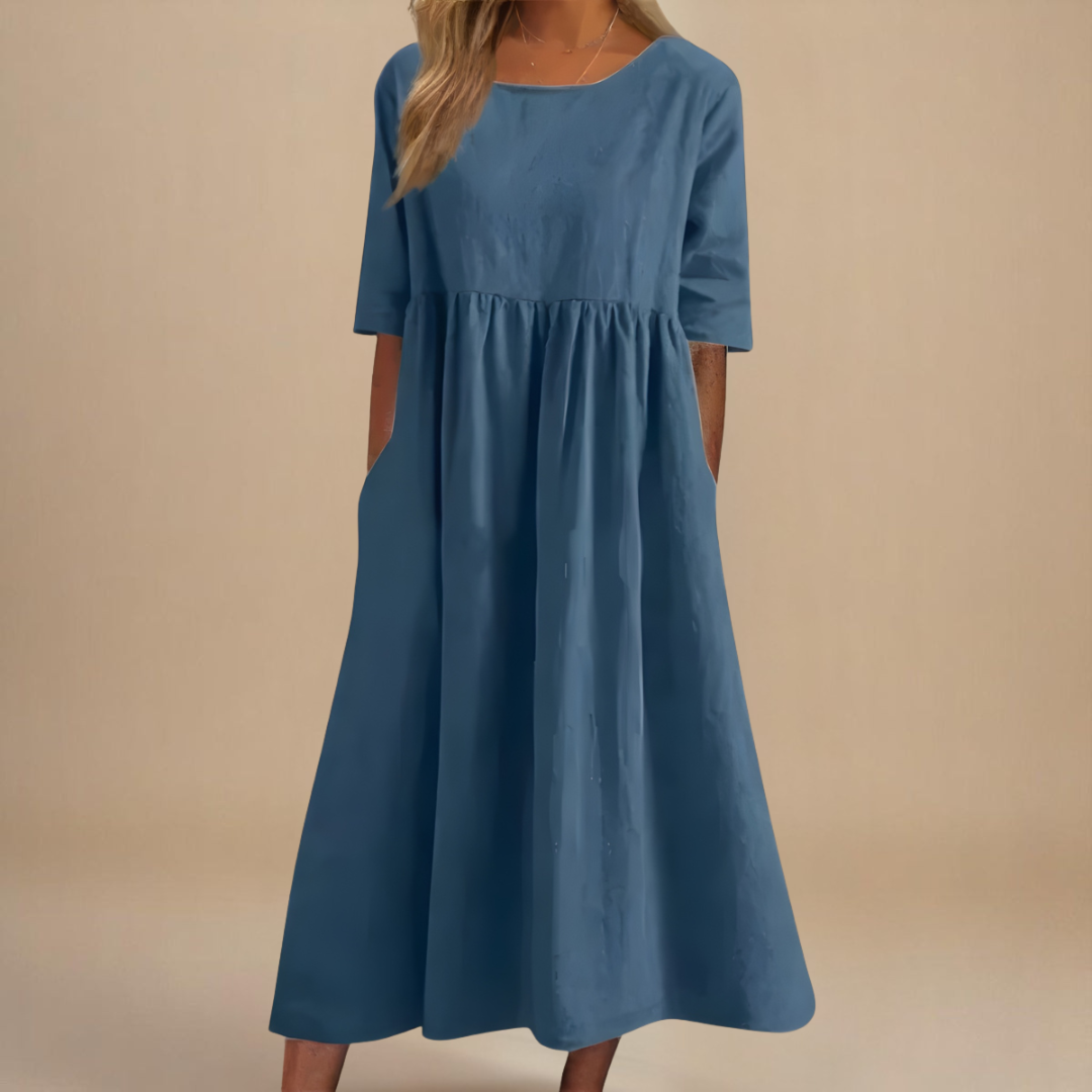 Stilvolles Damen Midikleid mit Taschen im Relaxed Fit für den Sommer; perfektes Strandkleid in grossen Grössen.