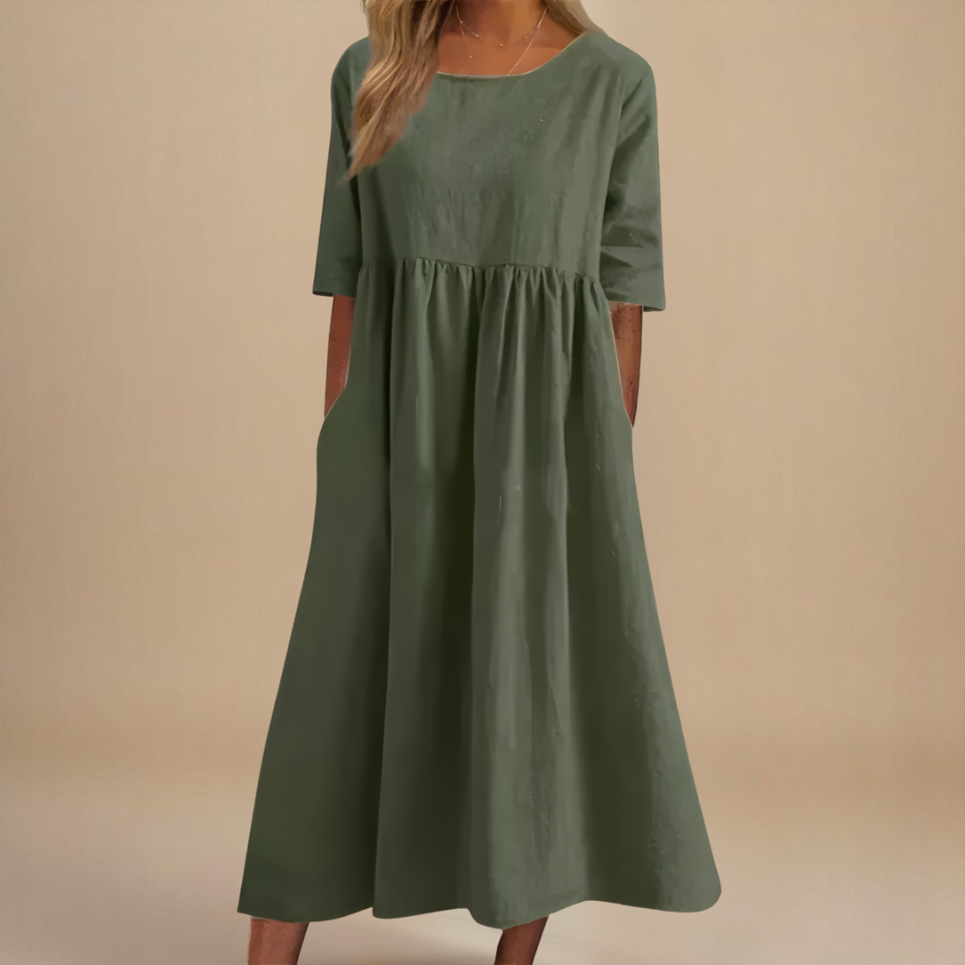 Komfortables Lässig Midikleid Damen mit weichem Stoff; bequemes Sommerkleid mit dezenten Taschen & Rundhals-Ausschnitt.