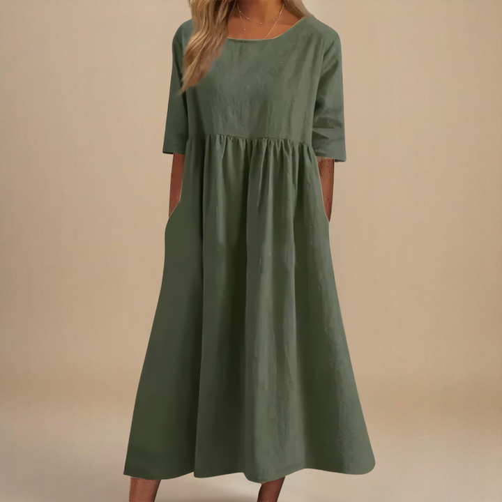 Komfortables Lässig Midikleid Damen mit weichem Stoff; bequemes Sommerkleid mit dezenten Taschen & Rundhals-Ausschnitt.