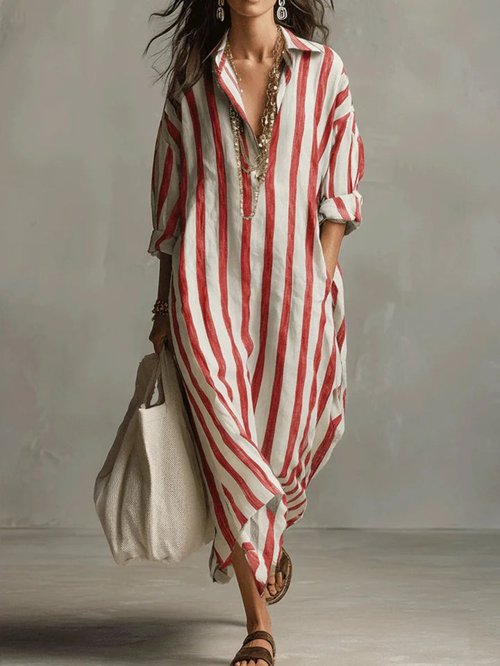 Damen Sommerkleid, locker und bequem, ideal für entspannte Tage, mit modischem Streifen-Design.