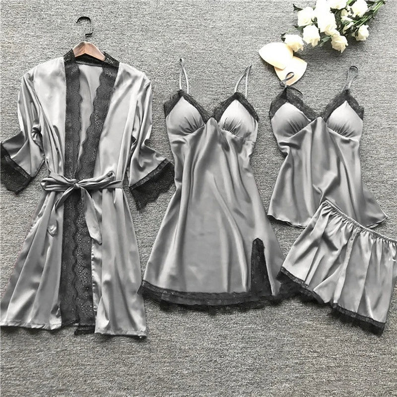 Zweiteiliges Damen Luxus Nachthemd Set Aurora. Modernes Pyjama-Design für Komfort & Eleganz das ganze Jahr.
