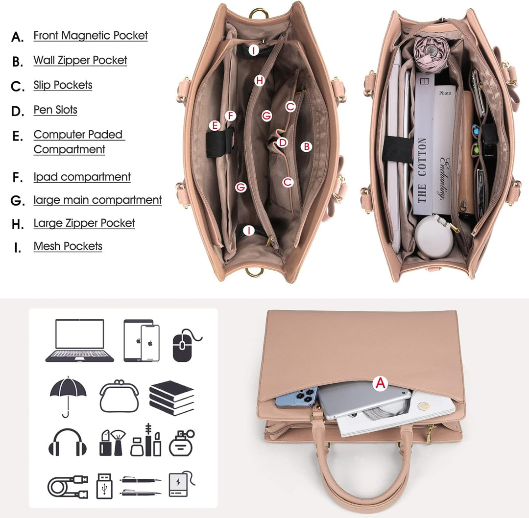 Robuste Damen Bürotasche, wasserdicht, mit elegantem Design und Organizer.