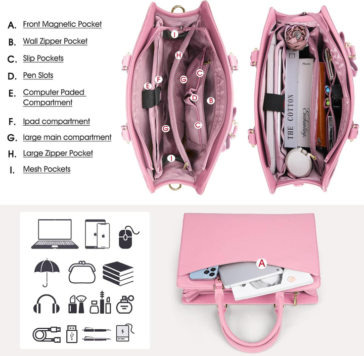 Funktionale Damen Laptoptasche, wasserdicht, mehrere Innenfächer & Außentasche.