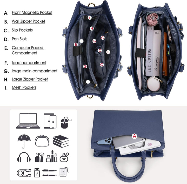 Moderne wasserdichte Damen Handtasche mit Laptopfach für Business & Freizeit.