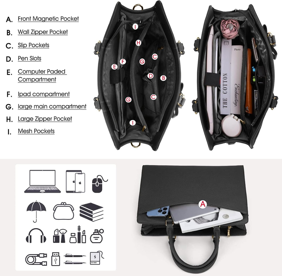 Zeitlose Damen Handtasche, Laptopfach, schickes Design, ideal als Businesstasche.