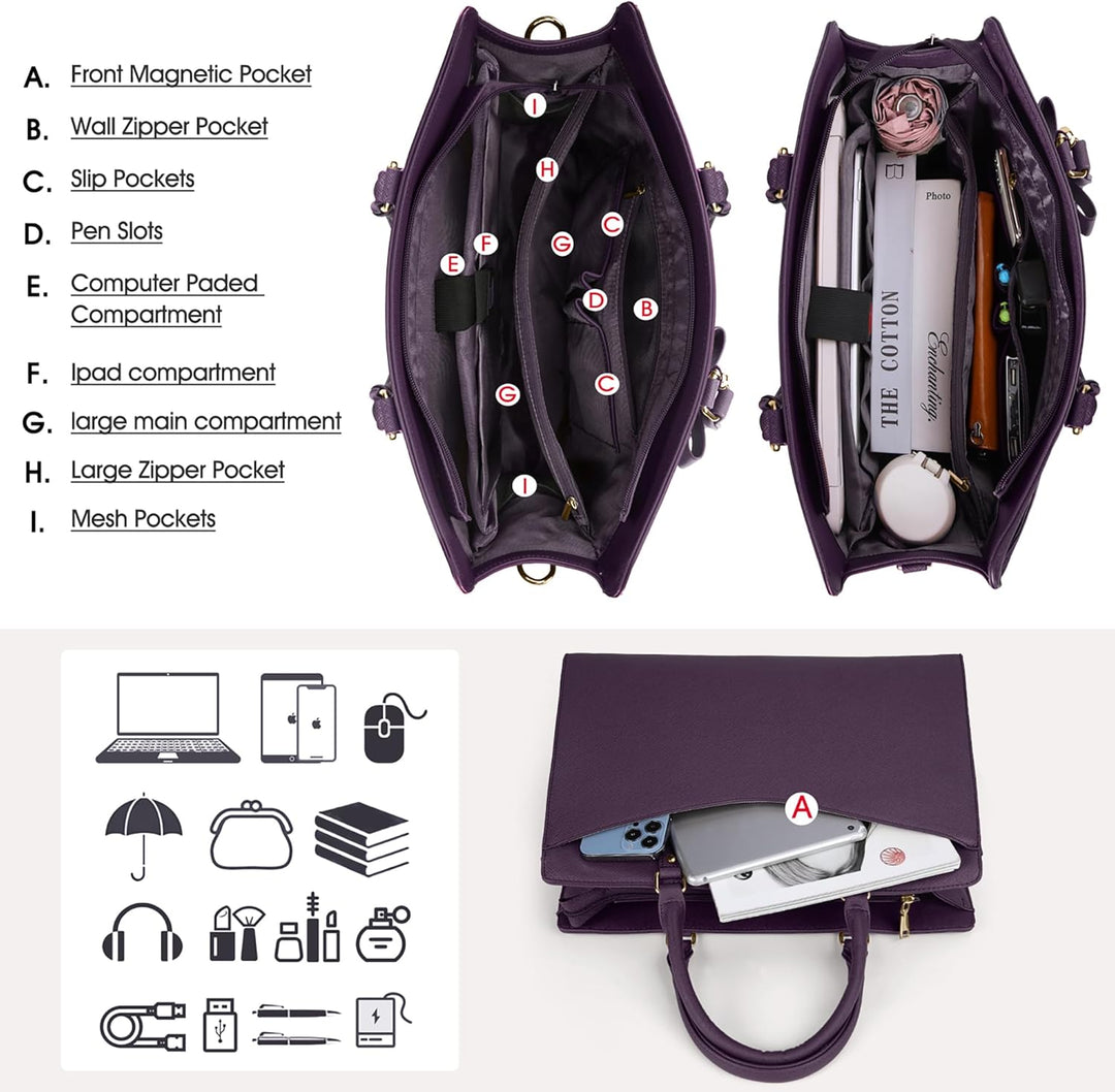 Schwarze wasserdichte Damen Laptoptasche, elegante Businesstasche für Damen.