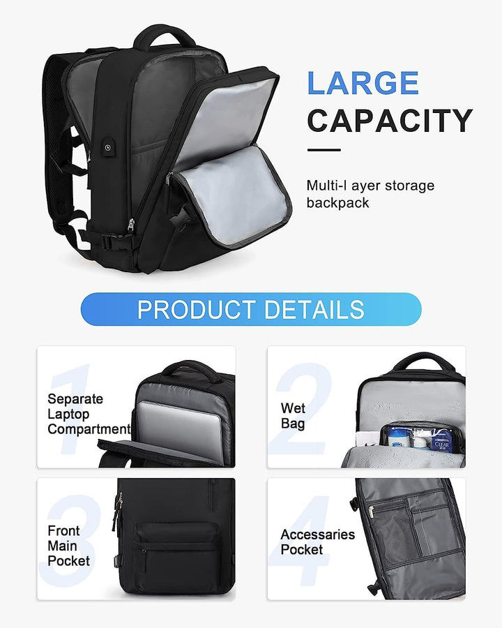 Wasserdichter Laptoprucksack (14") 40L mit USB-Anschluss, perfekt für Pendler & Studenten.