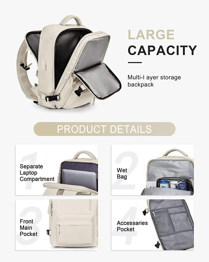 Eleganter USB Rucksack 40L für Damen und Herren, mit cleverem Schuhfach für Sportler.