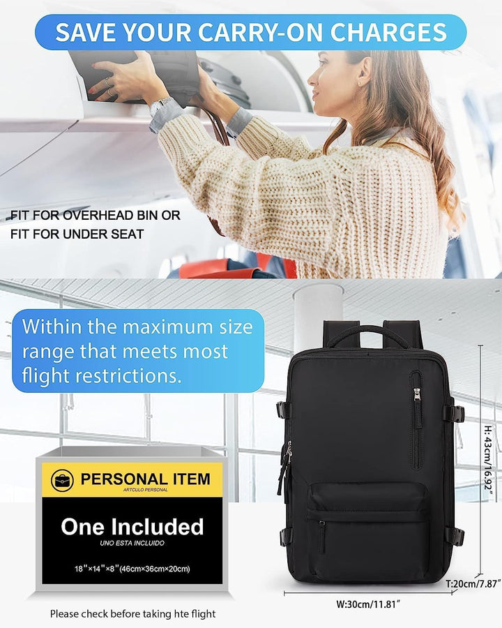 Ergonomischer 40L Rucksack mit atmungsaktivem Rücken, Schuhfach und USB-Ladeanschluss.