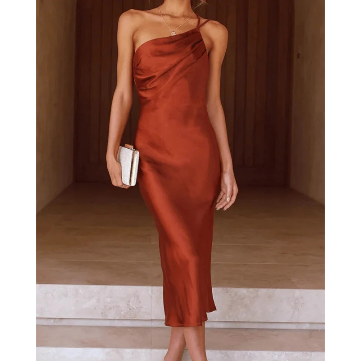 Elegantes One-Shoulder Midi-Abendkleid für Damen, ideal für festliche Anlässe und Partys.