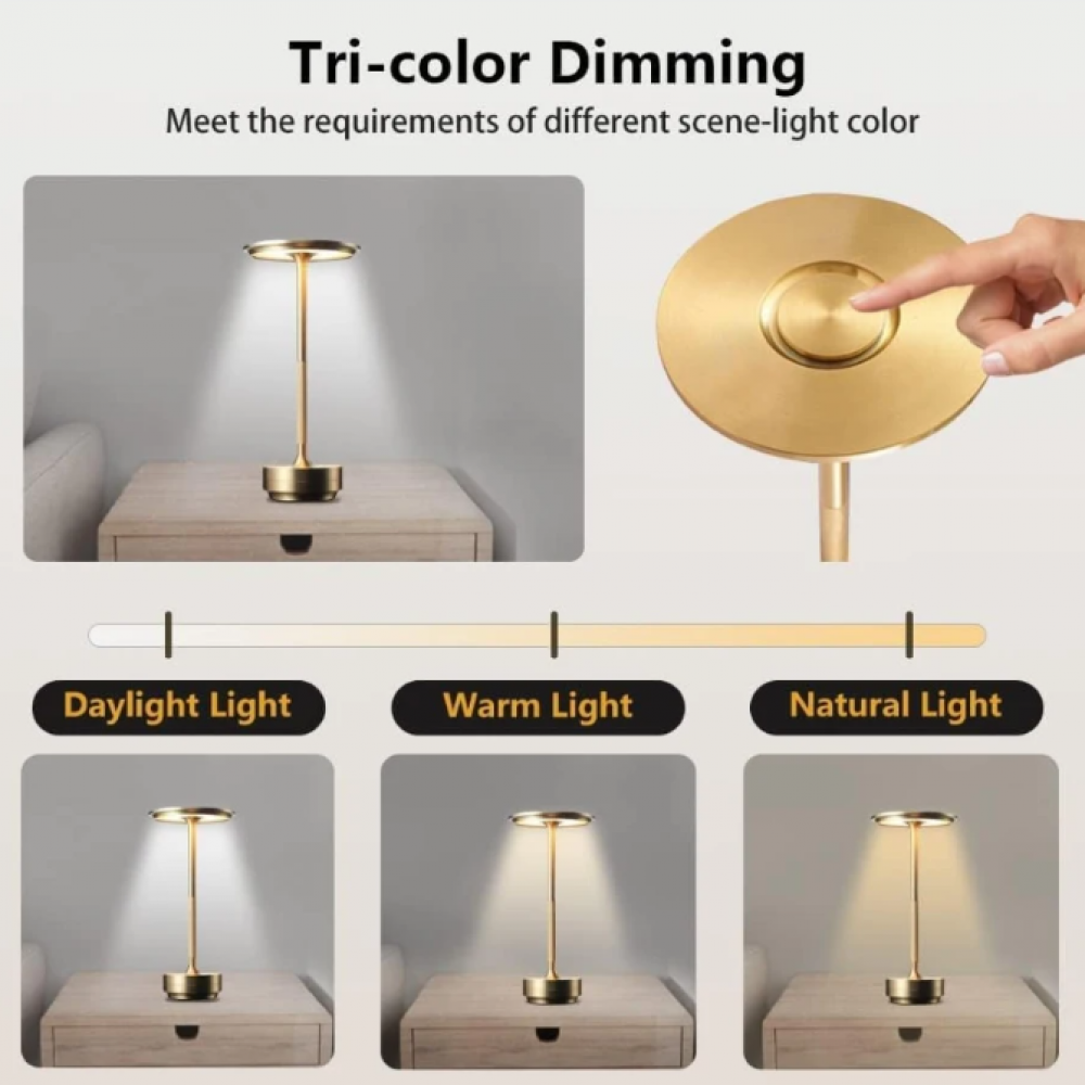 Elegante Aluminium-Tischlampe, kabellos, dimmbar, IP44 wetterfest. Luxus Dekolampe für drinnen & draußen.