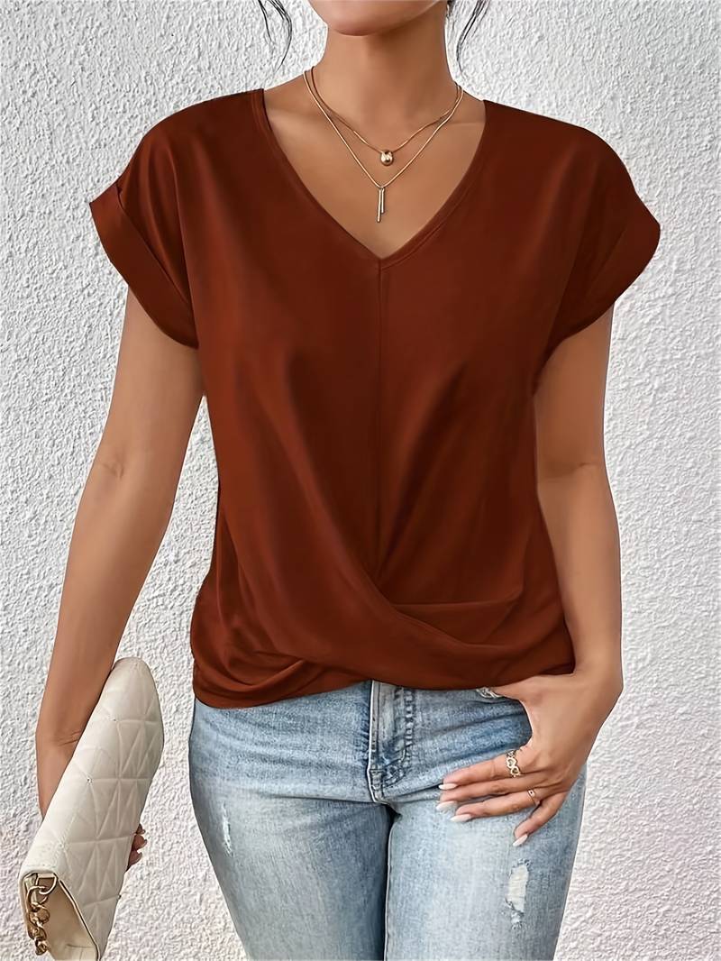 Modisches Damen Sommer Top, leicht & luftig, mit V-Ausschnitt und stylischer Verdrehung für Freizeitlooks.