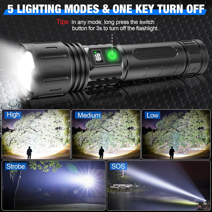 Robuste Outdoor LED Taschenlampe aus Flugzeugaluminium, mit Powerbank-Funktion für Smartphones, für Abenteurer.