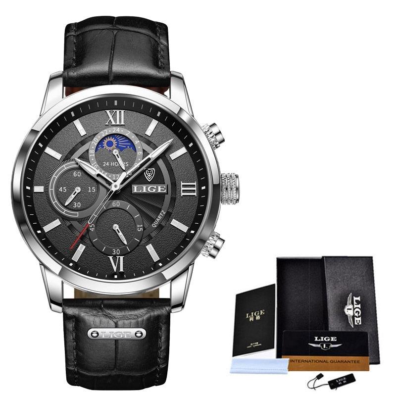 Präzise Quarz-Herrenuhr mit klarer Datumsanzeige und bequemem Lederarmband. Zuverlässiges Zeitmessgerät.