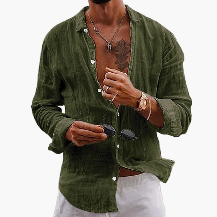 Gefaltetes Herren-Sommerhemd, Button-Down, leichter Stoff, ideal für Reisen & Koffer.