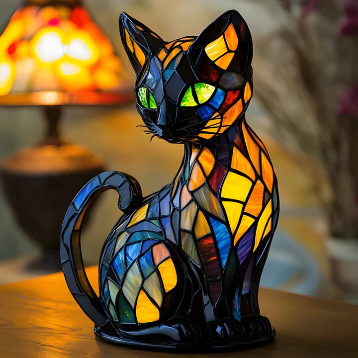 Handgefertigte Katzenlampe aus Glas. Farbwechsel Tischleuchte, Dekolampe für Katzenliebhaber.