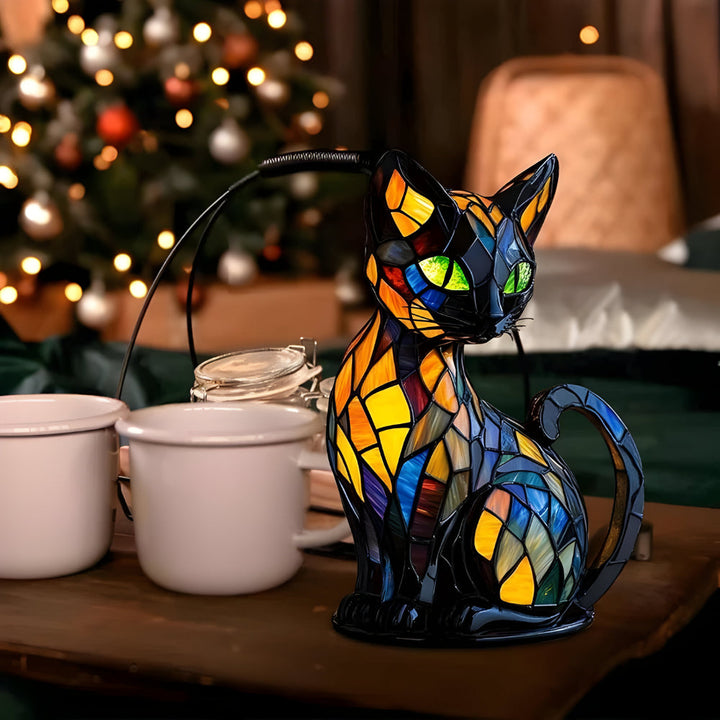 Originelle Nachttischlampe in Katzenform aus Glas, handgefertigt und mit faszinierendem Farbwechsel.