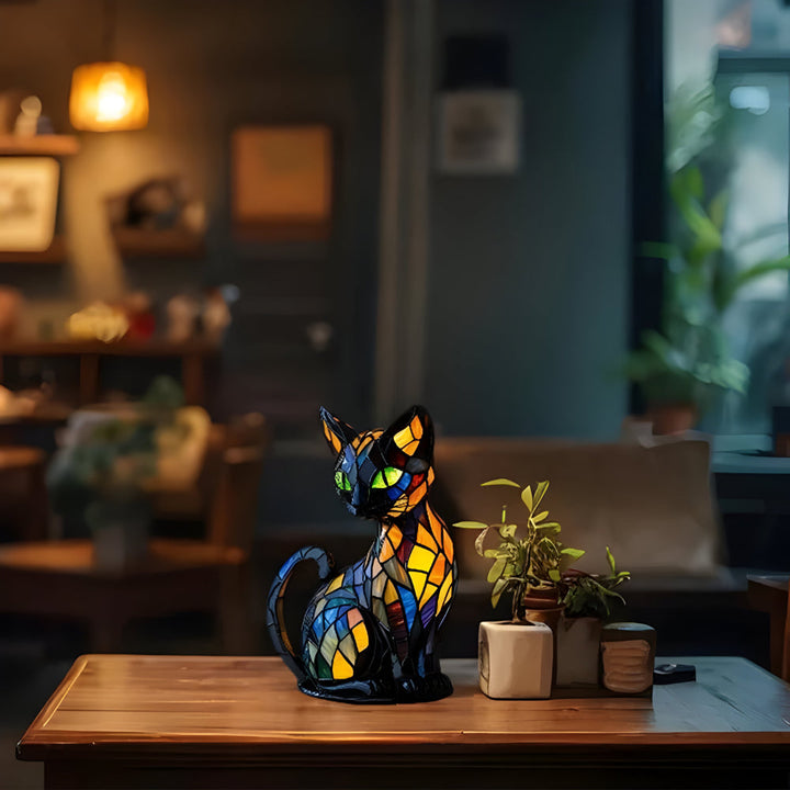 Elegante Farbwechsel Tischleuchte aus handgefertigtem Glas, eine bezaubernde Katzenlampe für jedes Zuhause.