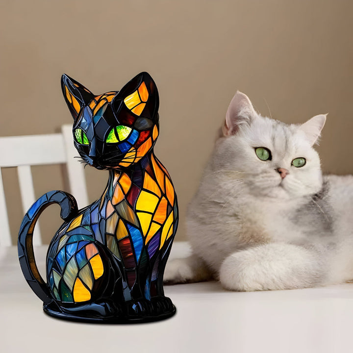 Wunderschöne Farbwechsel Dekolampe: handgefertigte Katzenlampe aus Glas als perfektes Geschenk für Katzenfans.