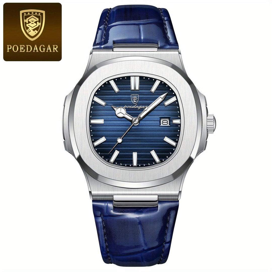 Seitliche Ansicht der eleganten Herrenuhr; hochwertiges Design, das die Herrenuhr zu einem edlen Accessoire macht.
