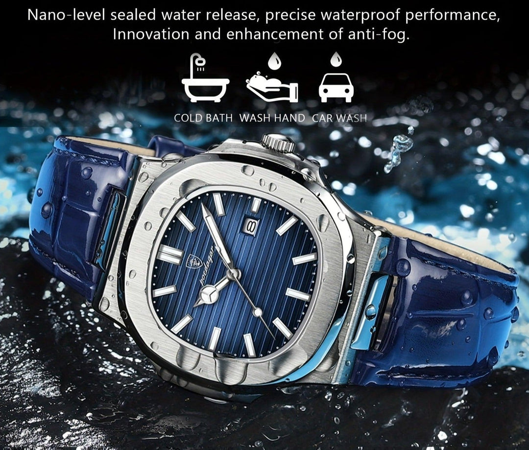 Klassische Herrenuhr aus Edelstahl mit schwarzem Lederband; langlebige und elegante Armbanduhr für jede Gelegenheit.