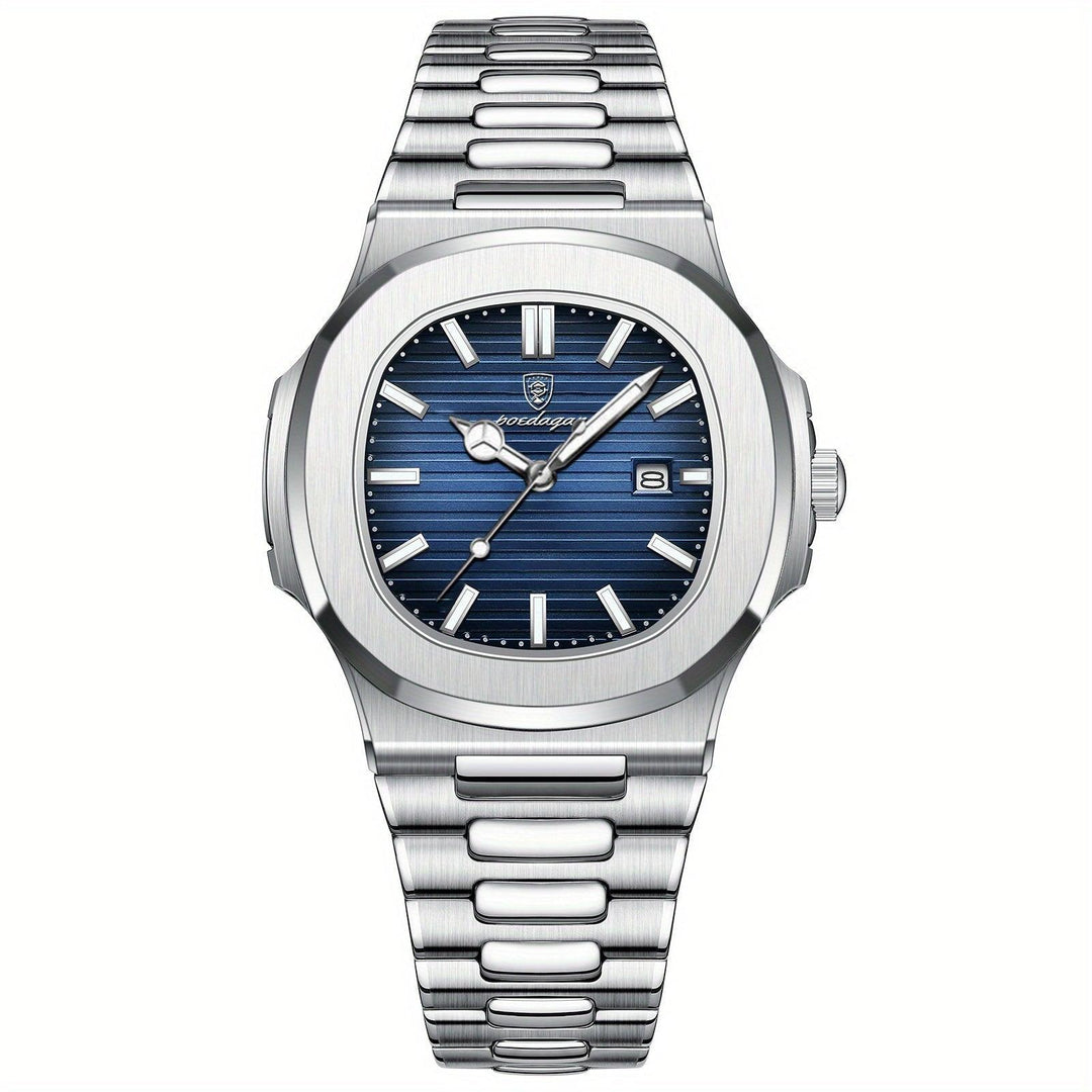Herrenuhr Elegant mit silbernem Zifferblatt & Lederarmband; präziser Zeitmesser für den modernen Mann.