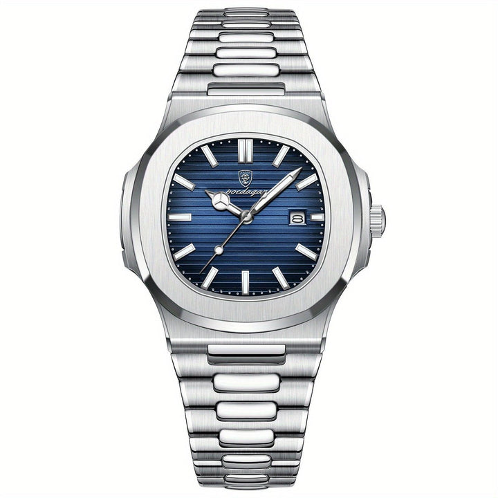 Herrenuhr Elegant mit silbernem Zifferblatt & Lederarmband; präziser Zeitmesser für den modernen Mann.