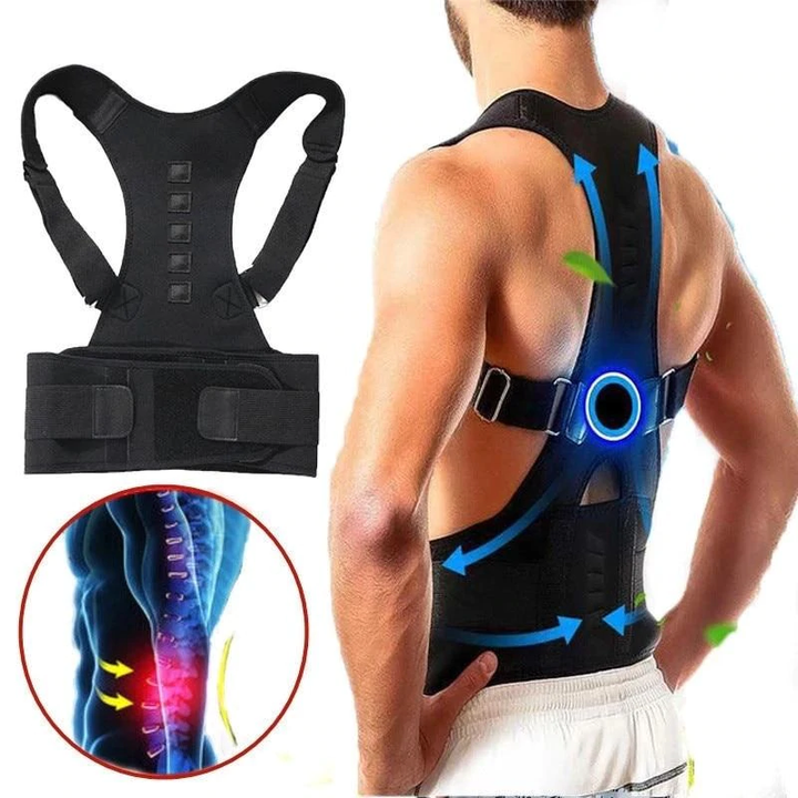 Unisex Rückenstütze mit Magnettherapie, ideal gegen Rückenschmerzen, zur Haltungsverbesserung im Büro & Alltag.