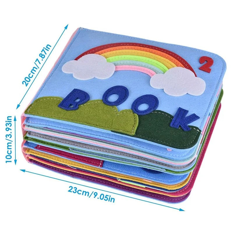 Interaktives Filzbuch für Kinder, Montessori-inspiriert, ideal zur Entwicklung der Feinmotorik.