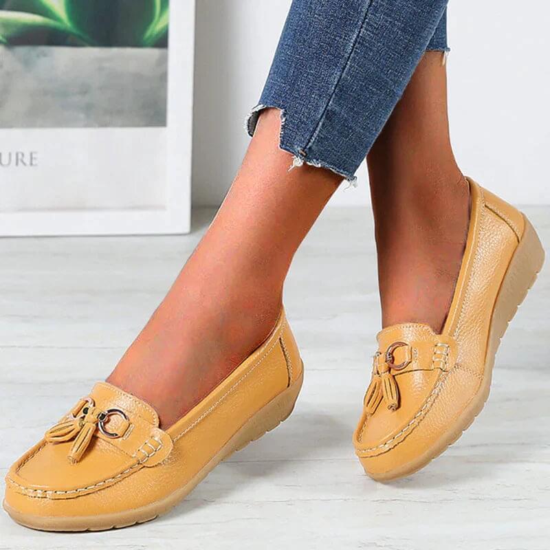 Bequeme orthopädische Leder-Loafers für Damen, Isabella Modell, ganztägiger Tragekomfort & Fussgesundheit.