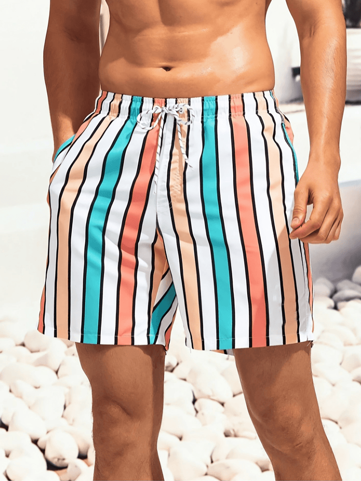 Blaue, schnelltrocknende Herren Badeshorts mit Kordelzug für optimalen Sommerkomfort & Halt.