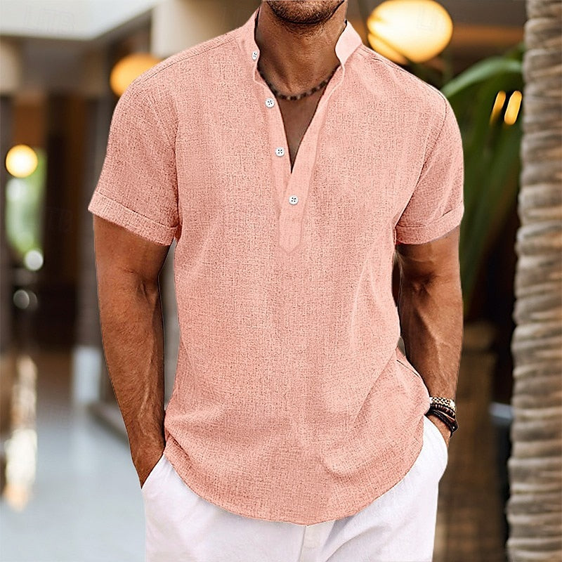 Herren Kurzarm-Knopf Henleyshirt, lässig & elegant für Sommer, Freizeit & Alltag. Bequeme Männermode.