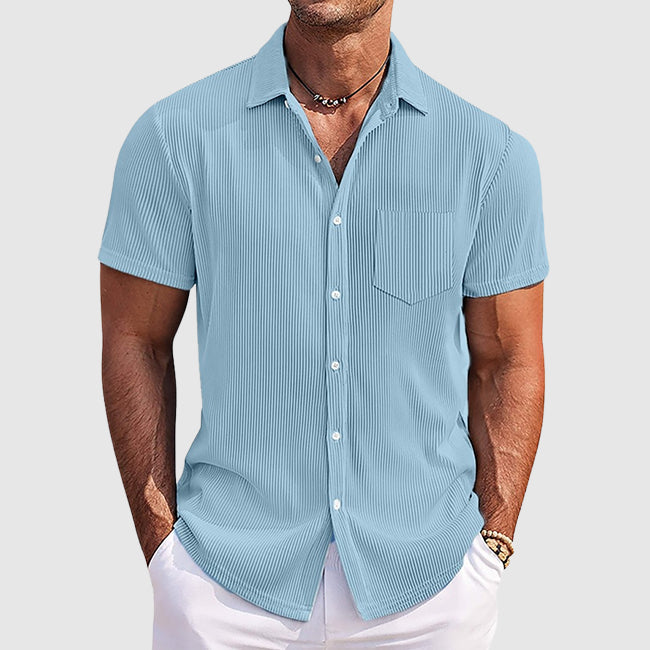 Stylisches Herren Gerippt Kurzarm-Knopfhemd für den Sommer, bequem & elegant, ideal für Freizeit & Urlaub.