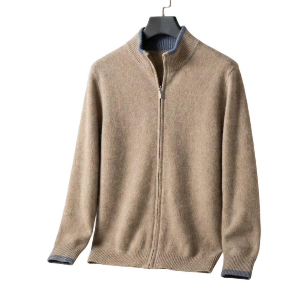 Herren Slim Fit Zip-Pullover in Khaki, Langarm, ideal für Alltag, Freizeit & modisches Layering.
