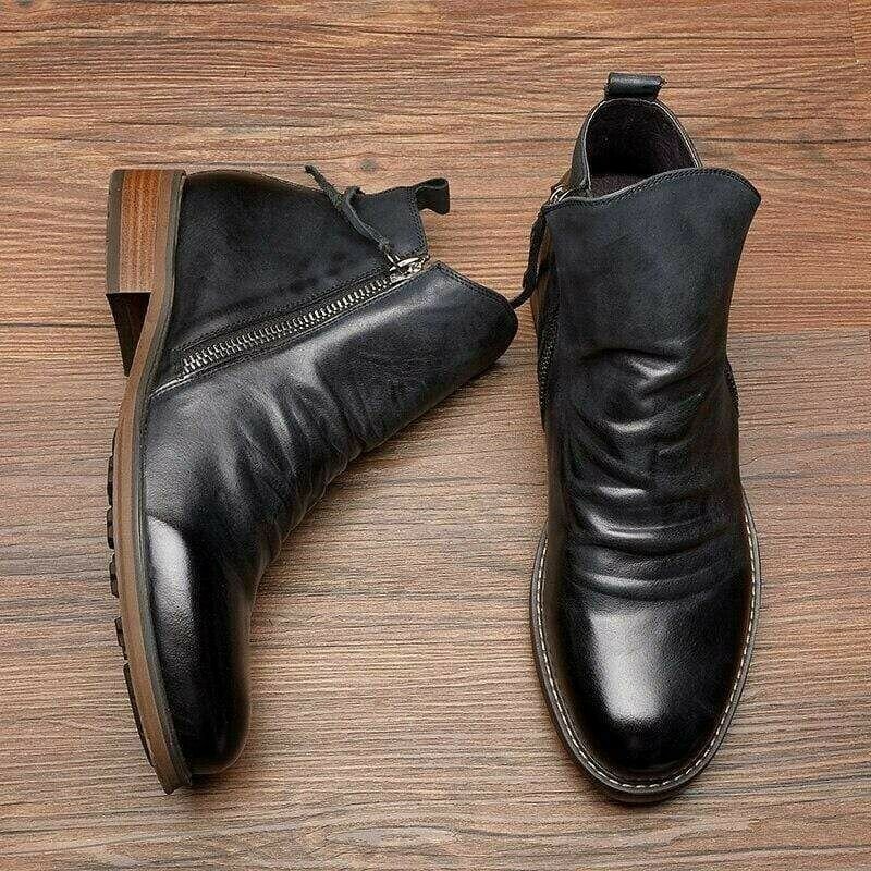 Pflegeleichte Herren Lederstiefel mit Schnürung, bequem, rutschfest, für jede Gelegenheit.
