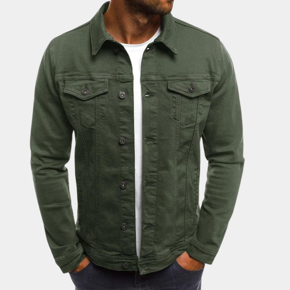 Stilvolle Herren-Jeansjacke in klassischem Denim-Blau. Perfekt für vielseitige Freizeit-Outfits zu jeder Jahreszeit.