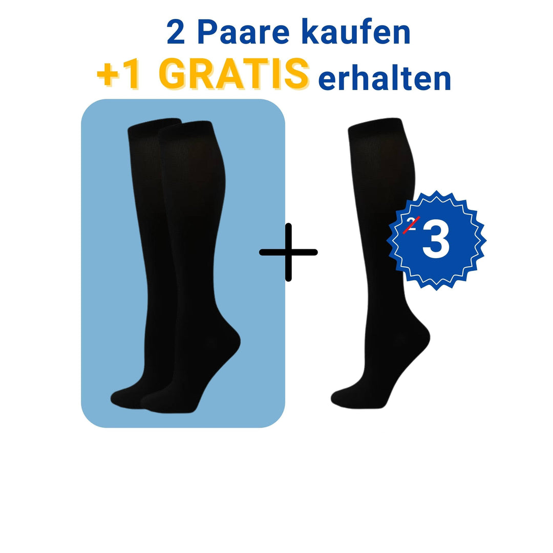 Bequeme Kompressionsstrümpfe für Damen, ideal für lange Reisen, fördert Venengesundheit & Vitalität.