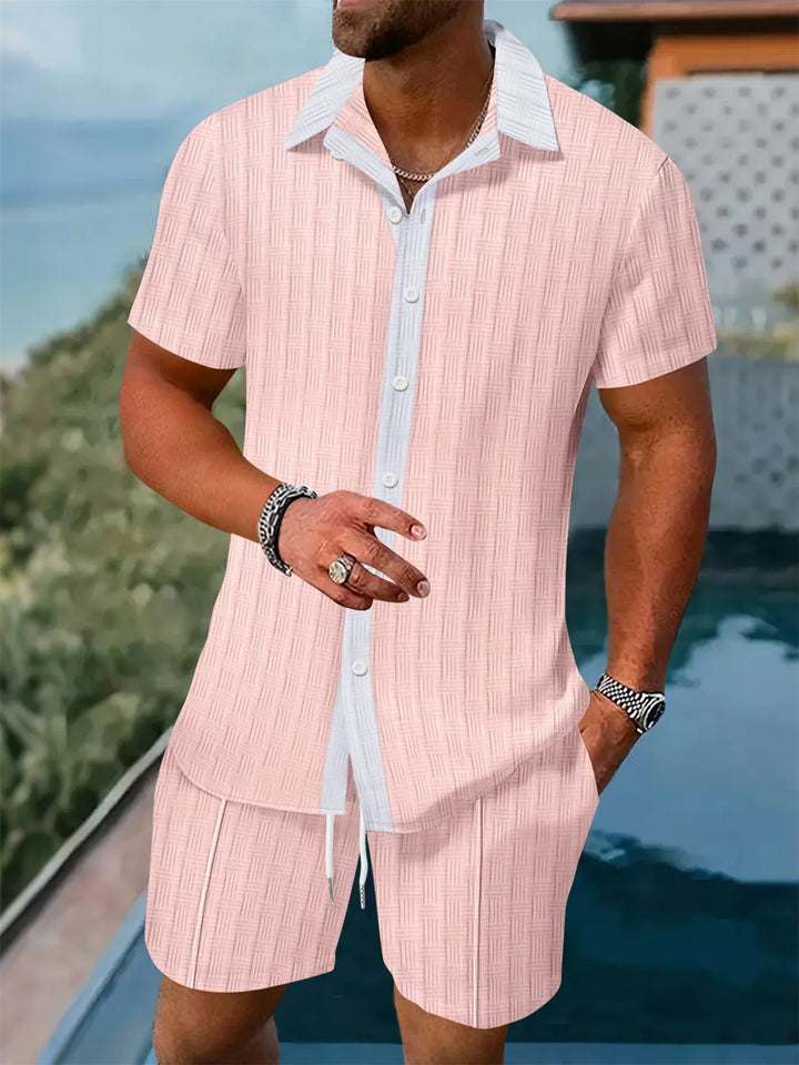 Atmungsaktiver Herren Zweiteiler: Entspanntes Hemd & Shorts Set. Perfekt für Strand, Urlaub oder lässige Sommertage.