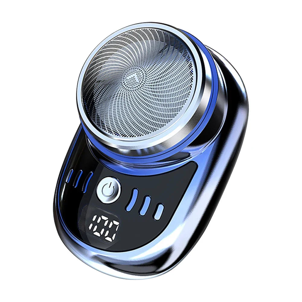 Stylischer Mini-Elektrorasierer für Herren in Schwarz. Kompakt, tragbar, für präzise, glatte Rasur unterwegs.