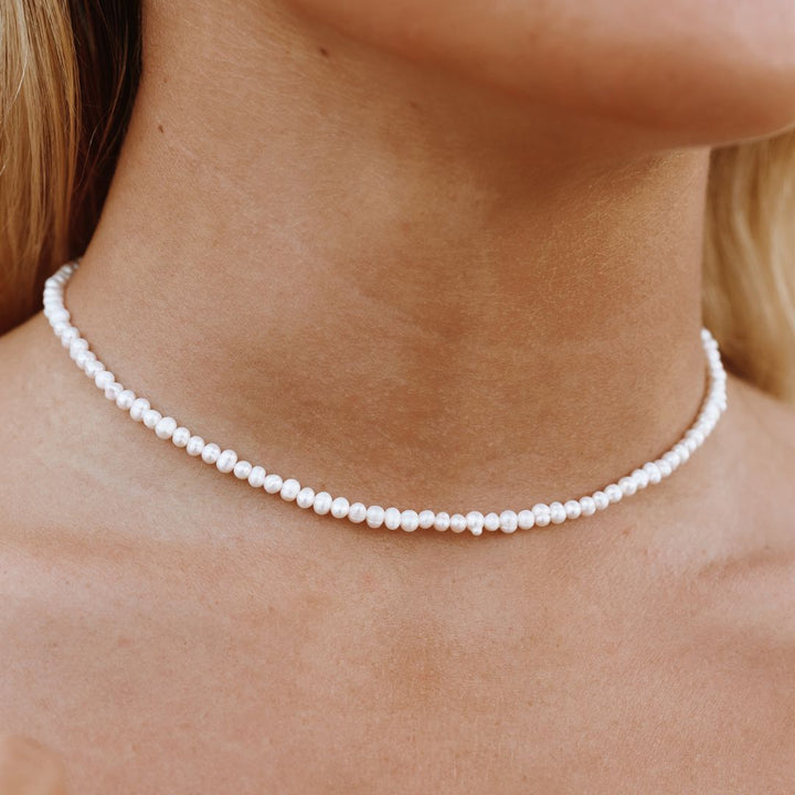 Damen Gold Choker Halskette mit Süßwasserperlen, elegant & wasserfest, Damenschmuck.