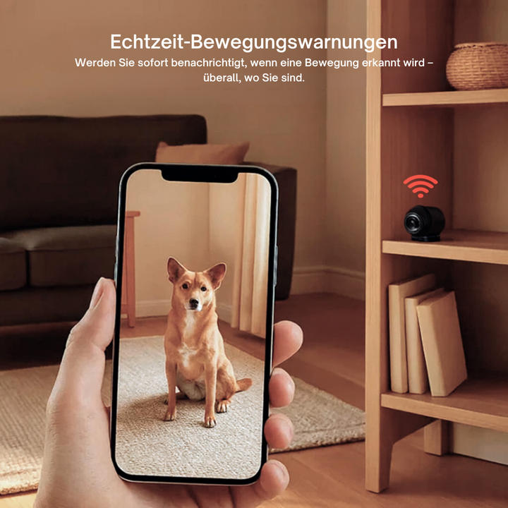 Kleine Innenkamera mit WLAN, Full HD Video, Nachtsicht & 32 GB Speicherkarte zur einfachen Installation.